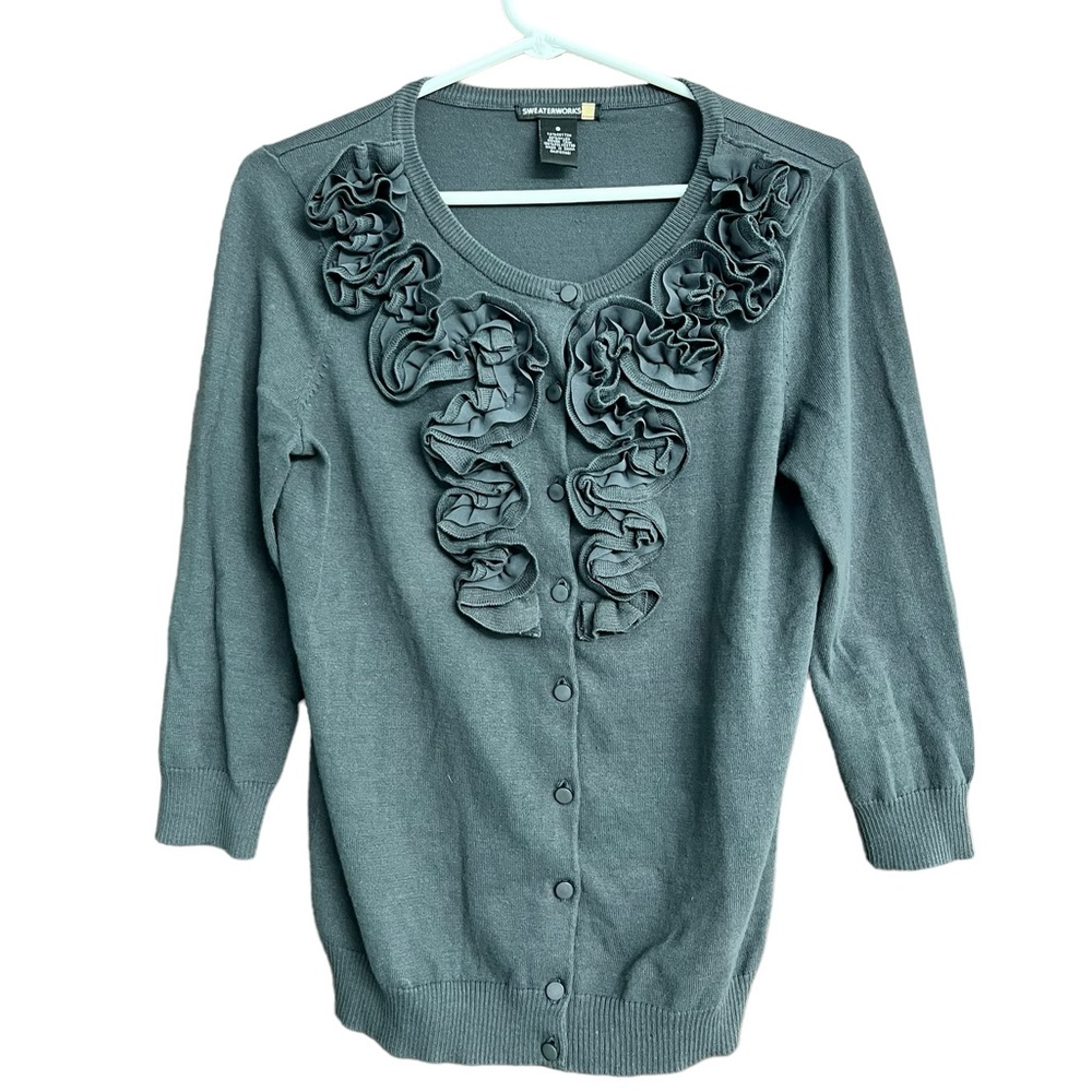 Sweaterworks Grey Cardigan Floral Sweater Size S